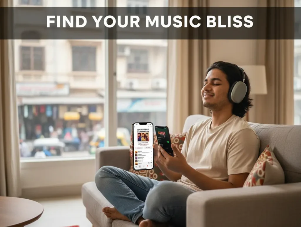 “User enjoying music on Apple Music and Spotify in India”