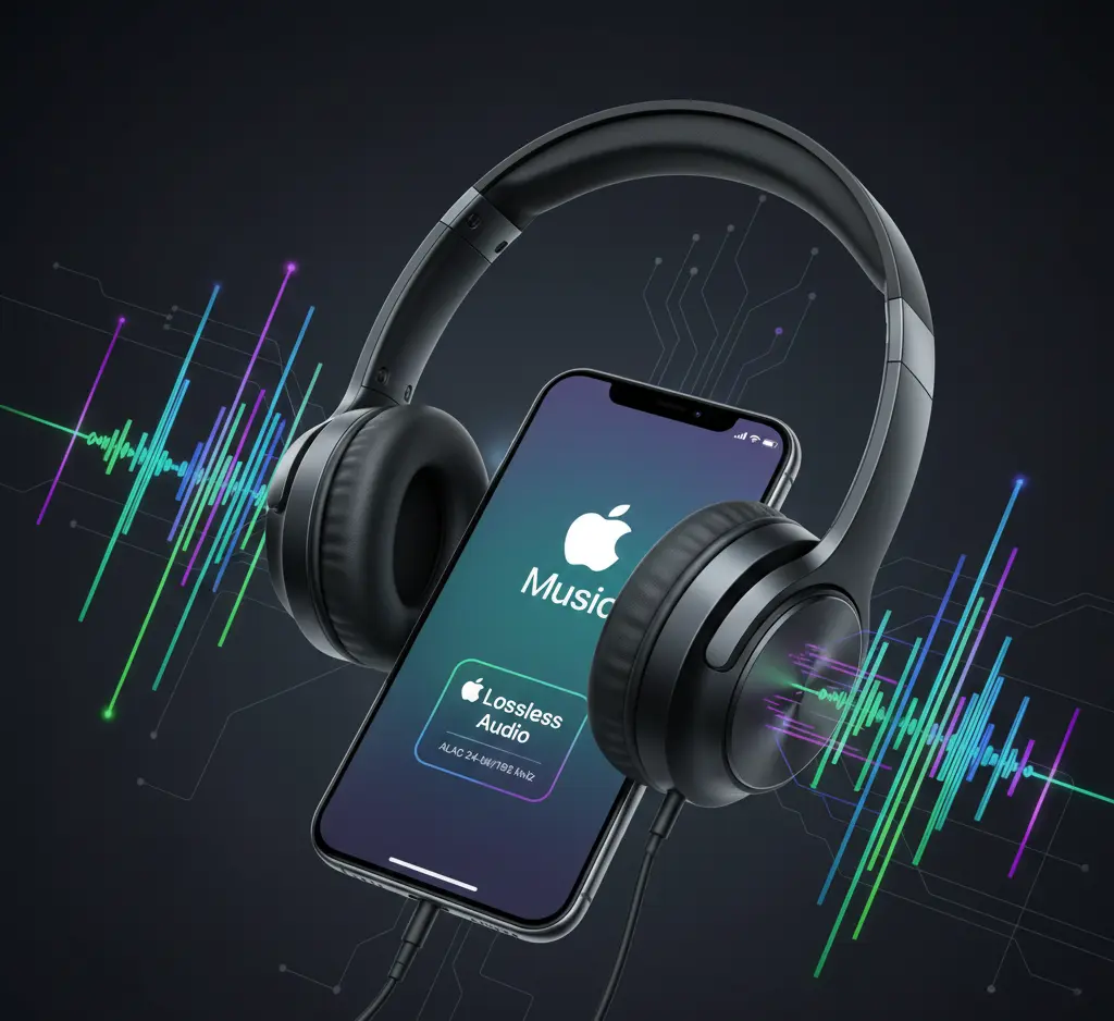“High-quality audio on Apple Music and Spotify with headphones”