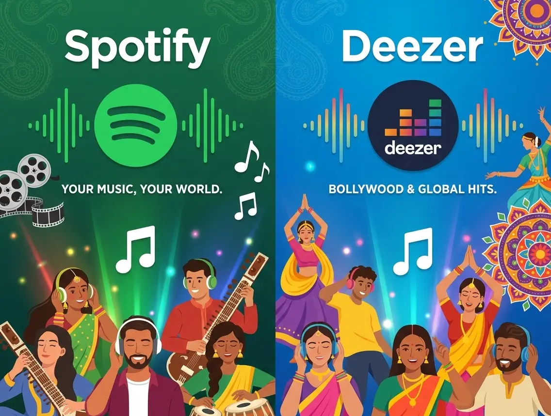 Spotify vs Deezer music streaming comparison banner for India