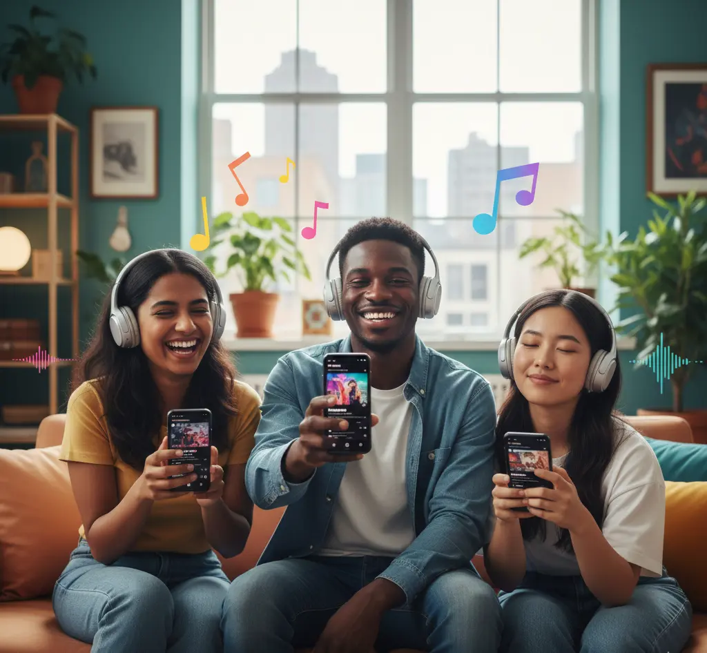 Music fans enjoying Spotify–TikTok integration