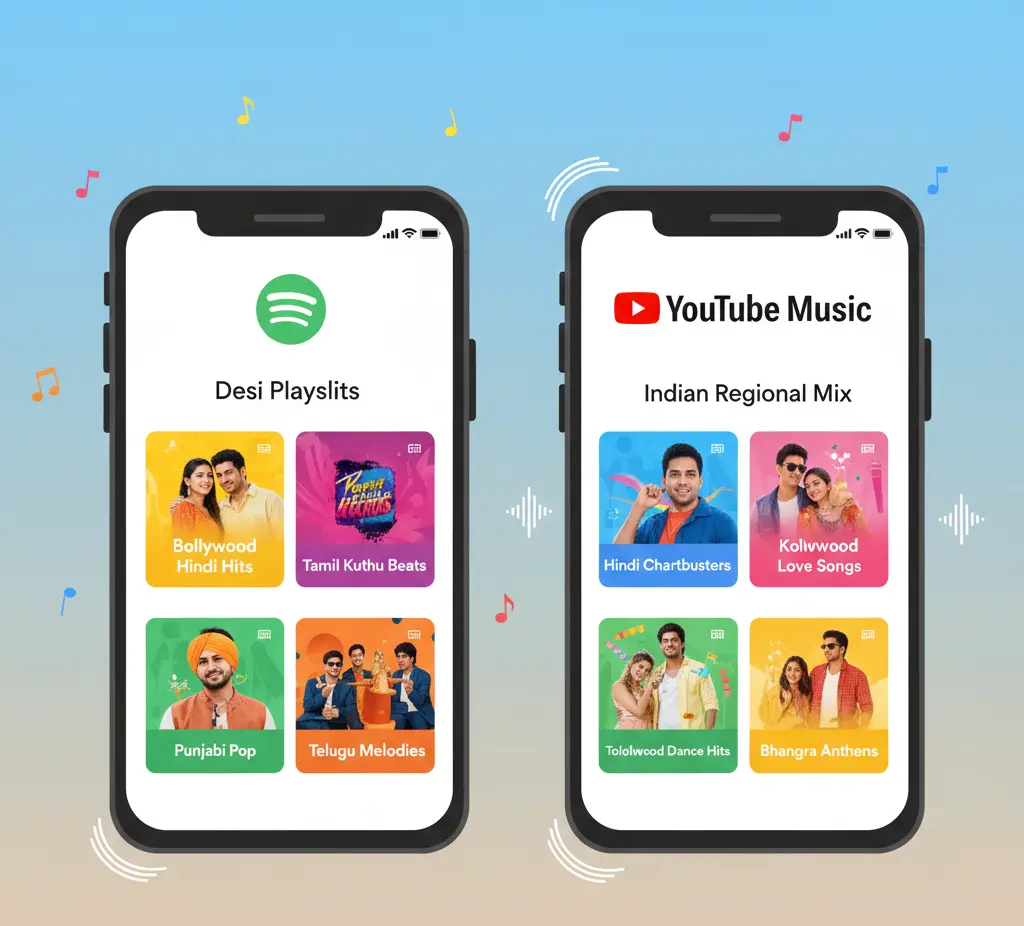 “Spotify and YouTube Music playlists featuring regional Indian songs”