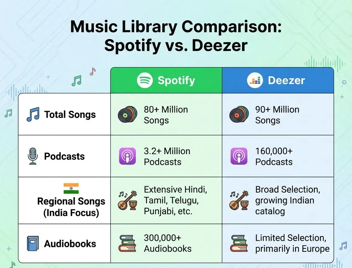 Music library comparison between Spotify and Deezer for India