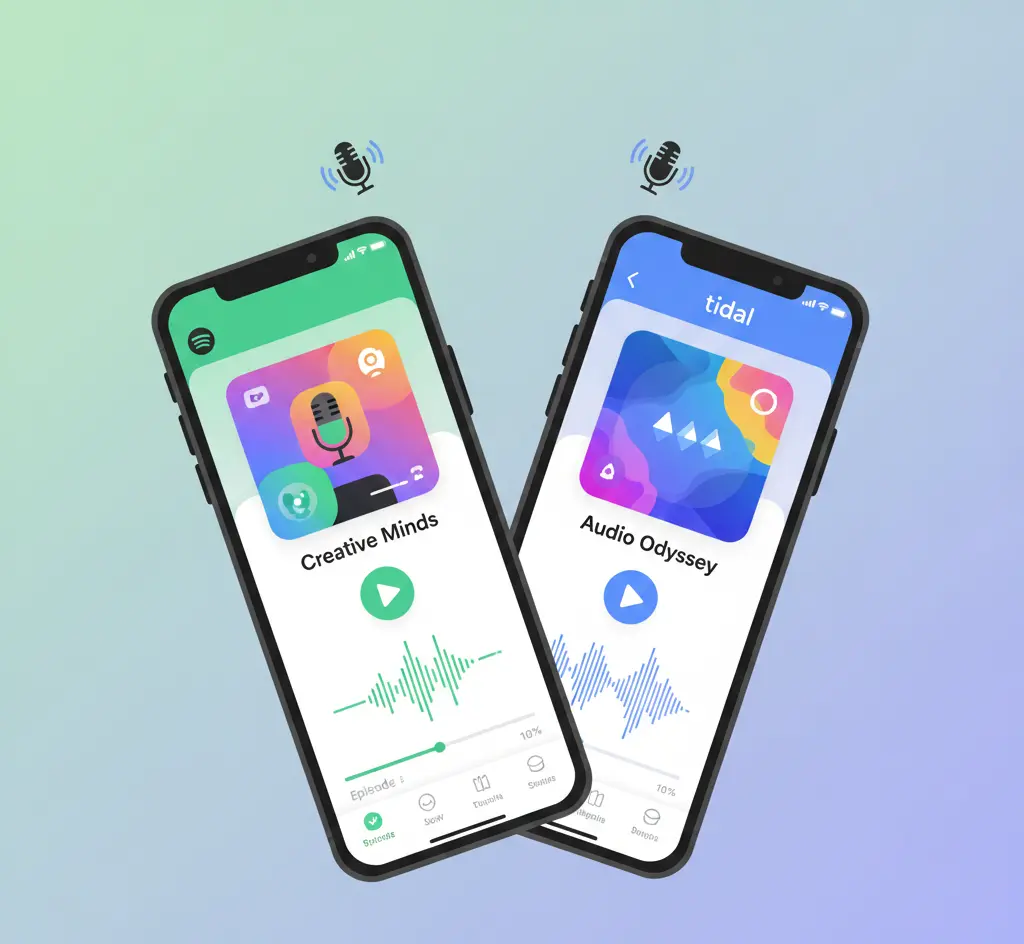 “Spotify and Tidal podcast listening illustration”