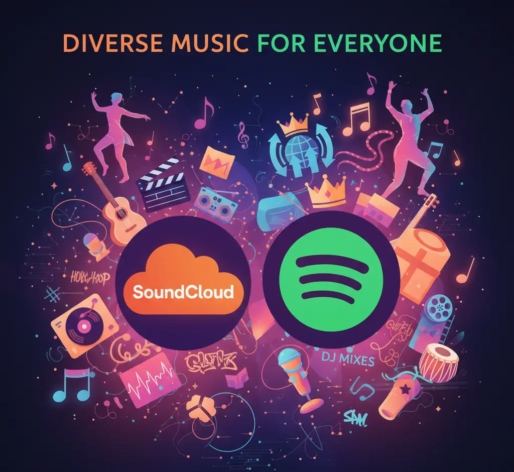 Comparison of music library and genres in SoundCloud vs Spotify