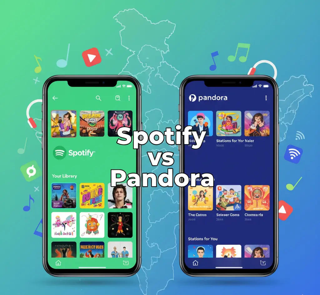 Spotify vs Pandora: Complete Comparison for Indian Users 1 Spotify vs Pandora music streaming comparison image for Indian users