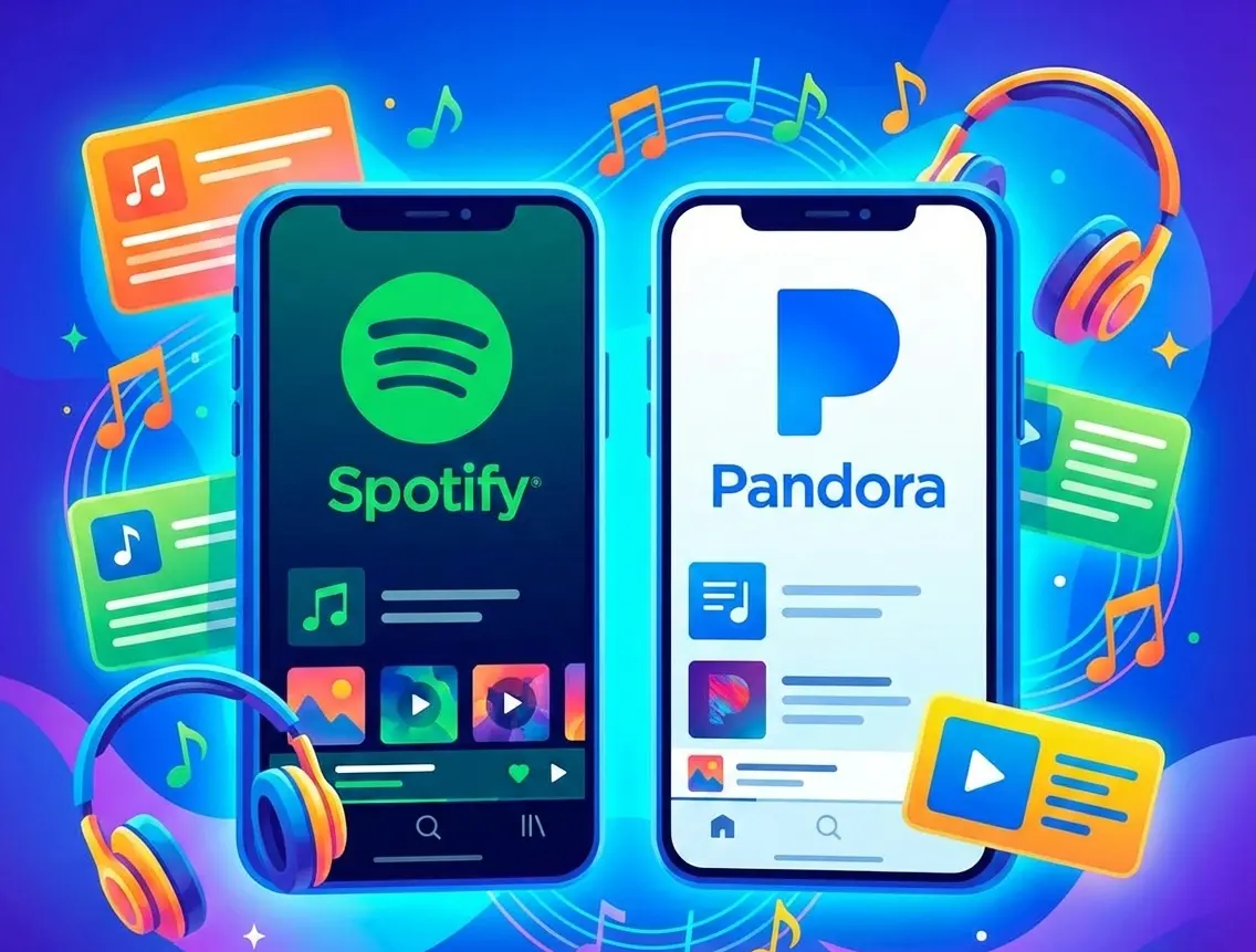 Spotify vs Pandora apps comparison on smartphones