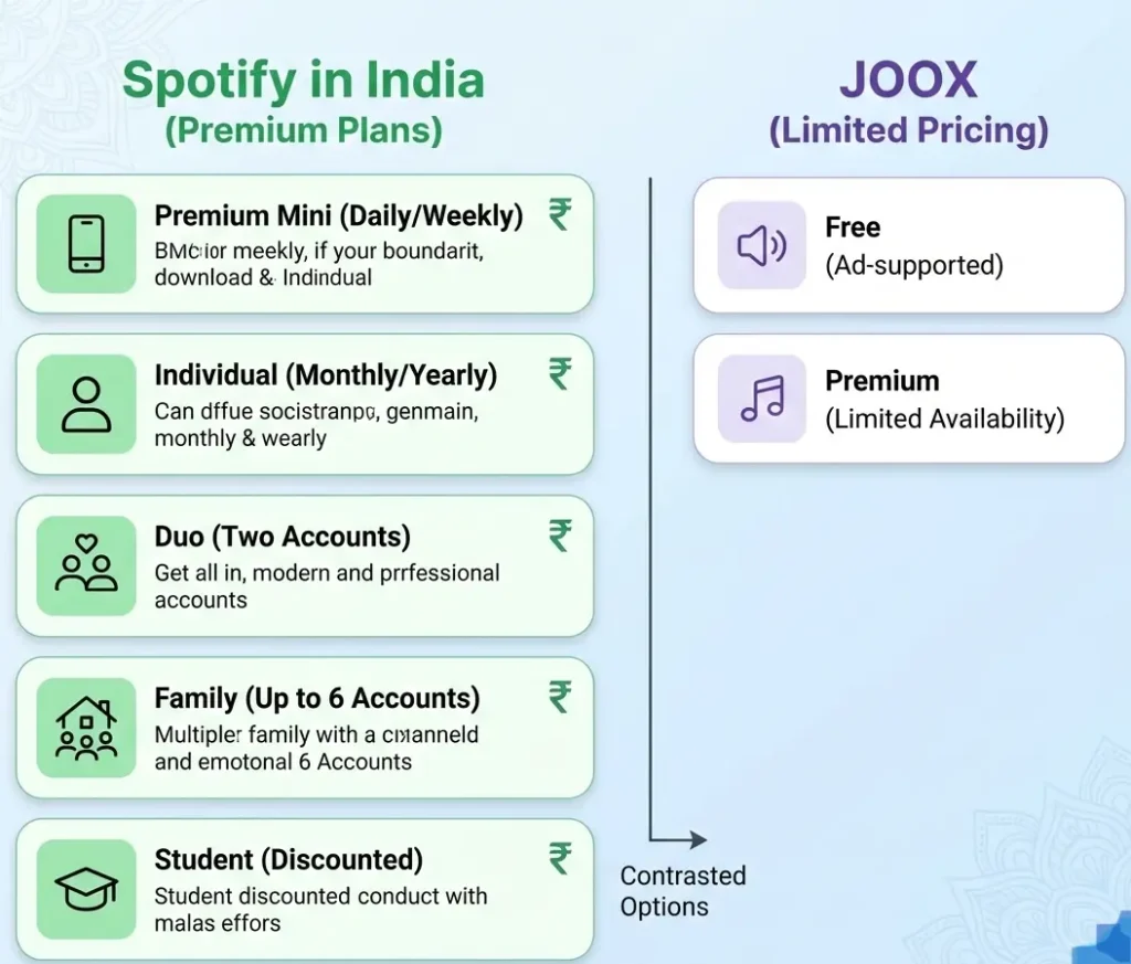 JOOX vs Spotify: Which Music App Is Better? 4 Spotify vs JOOX pricing plans in India infographic